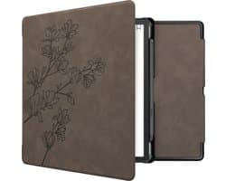 kwmobile e-reader hoesje geschikt voor Amazon Kindle Scribe (2022/2024) hoes - Ereader flip case met standaard - Kunstleren e reader cover - Magnolia design in grijs