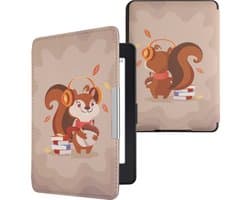 kwmobile e-reader hoesje geschikt voor Amazon Kindle Paperwhite hoes - E reader flip case met magnetische sluiting - Ereader cover - Eekhoorntje design in bruin / rood / beige