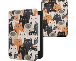 kwmobile e-reader hoesje geschikt voor Kobo Clara BW / Colour hoes - E reader flip case met magnetische sluiting - Ereader cover - Katten design in oranje / zwart / wit