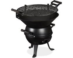 houtskool barbecue - gietijzer en staal - hoogte verstelbaar - draagbaar - rooster Ø 35 cm - zwart