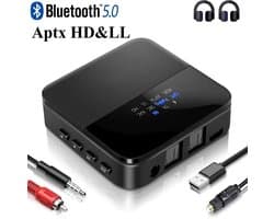 Bluetoolz® | BT-B 20 CE | Geen tot zeer geringe vertraging | High Res Audio Bluetooth 5.0 zender en ontvanger - met aptX-HD - Qualcomm CSR8675 MkII - Receiver Transmitter - 3.5MM Aux - optical in - optical uit - Bluetooth Adapter - Bluetooth via Aux