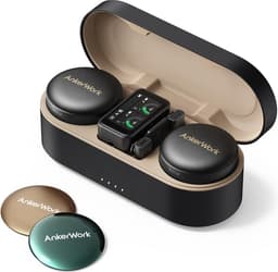 AnkerWork M650 Draadloze Lavaliermicrofoon – Professionele Ruisonderdrukking – Magnetische Covers – 2-Kanaals Ontvanger – 200 m Bereik – 15 Uur Batterijduur – Geschikt voor Vlogs en Livestreams – Zwart — thumbnail 1