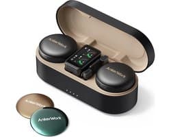 AnkerWork M650 Draadloze Lavaliermicrofoon – Professionele Ruisonderdrukking – Magnetische Covers – 2-Kanaals Ontvanger – 200 m Bereik – 15 Uur Batterijduur – Geschikt voor Vlogs en Livestreams – Zwart