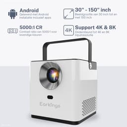 Earkings Beamer Projector 4K Support - Mini Beamer Projector met Android Apps - Draagbare Beamer - Wit — thumbnail 3