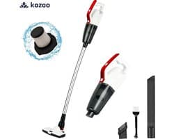 Kozoo Steelstofzuiger Draadloos - Zonder Zak - Op Accu - 4-in-1 - Vacuum Cleaner - Draadloze Stofzuiger - Inclusief Kruimeldief - Kruimelzuiger - HEPA Filter - 0,75L Stofbak - 3 Verschillende Opzetstukken - Rood/Wit