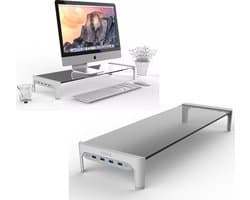 Monitorstandaard Bamboe - Monitor Verhoger - Laptopstandaard - TV Verhoger - Computerscherm Verhoger - Monitor Standaard - Voor Laptop En Pc - Laptoptafel - Bureau Organizer - Zilver