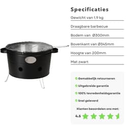 Draagbare Barbecue - Camping Grill - BBQ - 300mm-345mm, 200mm Hoog - 2 Handvaten - Mat Zwart - Voor Park, Strand, Balkon - Inclusief EBOOK — thumbnail 4
