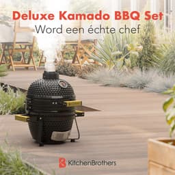 KitchenBrothers Kamado BBQ - 13 Inch Houtskool Barbecue - 27⌀ cm - PFAS-vrij - Deluxe Set - Egg BBQ met Accessoires inclusief Hoes - Zwart — thumbnail 2