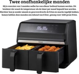 Luxe Dubbele Airfryer – Duo Heteluchtfriteuse – 2 Onafhankelijke Kookzones – 8 Automatische Menu’s – 2x 4 Liter – Modern Display – 1700W – Zwart — thumbnail 2