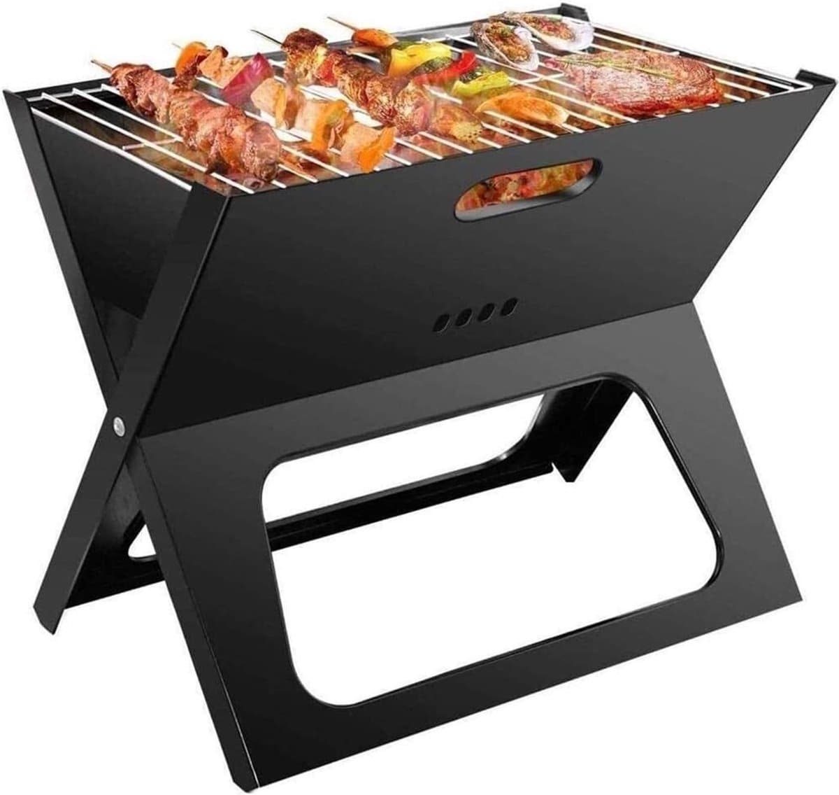 Opvouwbare Houtskool Barbecue - 44,5 X 30,5 X 35 cm - Draagbare BBQ - Mini Grill - Inklapbaar Barbecuetoestel - Compact Tafelmodel voor Buiten - Tafelgrill voor Camping, Balkon & Picknick – Mat Zwart — afbeelding 1