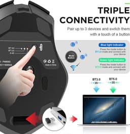 Garpex® Draadloze Computermuis – Ergonomische Draadloze Muis met Bluetooth & USB Ontvanger – Oplaadbare Wireless Mouse – 3 Apparaten Tegelijk – Stil Klikken – 7 Knoppen – 800/1200/1600 DPI – Zwart — thumbnail 5