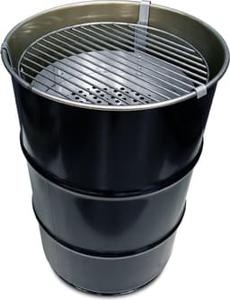 Barrelkings Small - Houtskoolbarbecue - Zwart Metaal - Ø40x58 cm - 60L Olievat - Vuurkorf & Bijzettafel in 1 - Industrieel Design — thumbnail 1