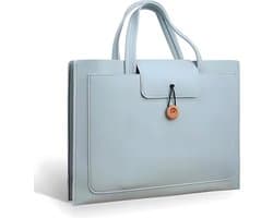 Laptoptas - 14 tot 16 inch - 3 Vakken - Vegan Leer - Laptophoes - Laptop Tas - XPS 15, Acer, Lenovo, ASUS, MacBook Air, Pro, Samsung, ChromeBook - Lichtblauw