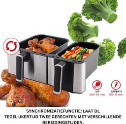 MKSS® Dubbele Airfryer XXXL - Duo Heteluchtfriteuse - Geschikt voor Accessoires - Zwart met Zilver — thumbnail 2