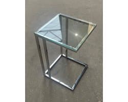 mbc-living - laptop tafel - rvs glans zilver - L40cm x B40cm x H62cm - bijzettafel - met glas