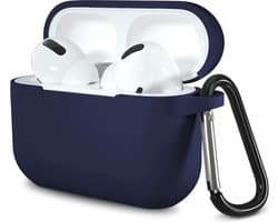 Hoesje geschikt voor Airpods Pro 2019 - Schokbestendig siliconen Case Silicone met clip - Donkerblauw