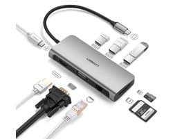 Ugreen USB C adapter voor MacBook (Thunderbolt 3) 9 in 1 USB-C Hub Pro met 4K HDMI & VGA en 7 andere poorten voor elke situatie