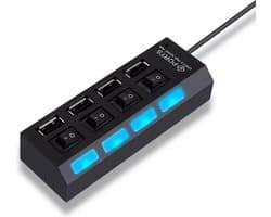 LOUZIR 4 Poort Multi USB 2.0 Hub Splitter Verdeler Switch - Voor Laptop / Apple Mac / Macbook & Windows - Met LED Verlichting