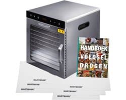 Wartmann Voedseldroger Voordeelset - Nieuwste Model professionele Dehydrator - 10 laags Droogoven - Handboek Voedsel Drogen - WM 2110 DH - Dubbelwandig RVS - 25°C tot 90°C