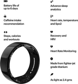 ULTRAHUMAN Ring AIR – Smart Ring | Geen maandabonnement | Bepaal eerst de juiste maat met de Sizing Kit | Slaaptracker - Hartslagmeter - Fitnesstracker – Aster Black – Size 13 — thumbnail 4
