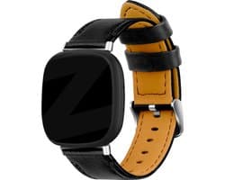 Bandz lederen band geschikt voor Fitbit Versa 3 / Sense - Hoogwaardig leren materiaal smartwatch bandje - Lederen band met gespsluiting - Luxe leren band - bandje leer zwart