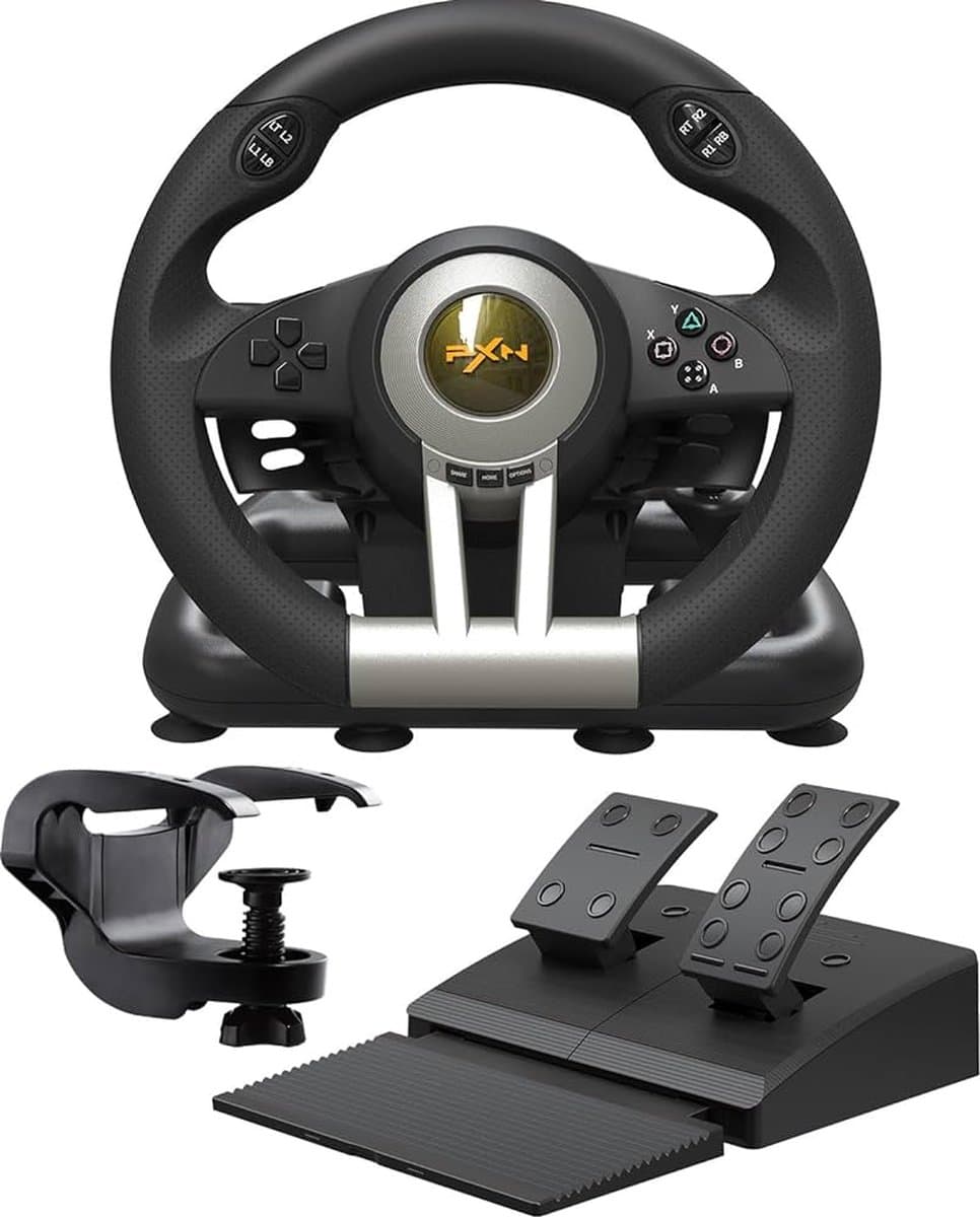 PXN - V3 Pro - Race Stuur met Pedalen & Flippers - Game Stuur - Geschikt voor PS4 - Xbox One - PC - Xbox Series X|S - PS3 - Nintendo Switch - Zwart — afbeelding 1