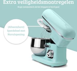 Luxe Roterende Deegmachine – Multifunctionele Deegmixer – Kneedmachine – Inclusief Spatdeksel & Navulopening – 1100W – RVS – Mint — thumbnail 5
