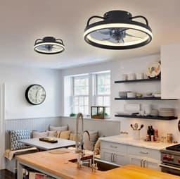 Lichtendirect- Plafondventilator met verlichting- 34 CM- Smart Lamp - 6 Standen Ventilator – Plafonniere Keuken Lamp - Woonkamerlamp - Dimbaar met afstandsbediening- APP functie- Zwart — thumbnail 3