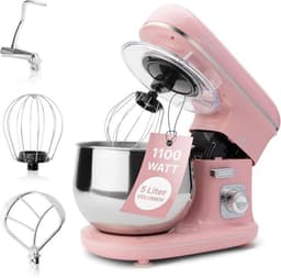 Luxe Roterende Deegmachine – Multifunctionele Deegmixer – Kneedmachine – Inclusief Spatdeksel & Navulopening – 1100W – RVS – Roze — thumbnail 1