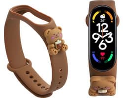 kwmobile Smartwatch horlogebandje geschikt voor Xiaomi Mi Band 7 / Band 6 / Band 5 bandje - Fitnesstracker band van TPU siliconen - bruin / wit