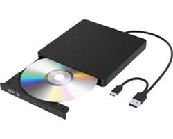 UPLY Externe DVD Speler - Windows en Mac - USB C en USB 3.0 - Externe DVD Speler voor Laptop - Externe DVD Speler en Brander - CD
