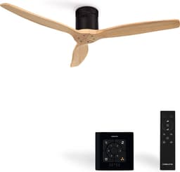 CREATE - Plafondventilator 40W silent Ø132 cm - Controller voor wandmontage - afstandsbediening - Zwart Naturel Hout- WIND CALM — thumbnail 1