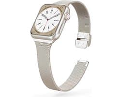By Qubix - Geschikt voor Apple Watch bandje - Milanese slim fit bandje - Starlight / Sterrenlicht - Geschikt voor Apple Watch 44mm / 45mm / 46mm / 49mm (Ultra 1,2 en 3) - Smartwatch bandje - iWatch milanees - smartwatchbandje
