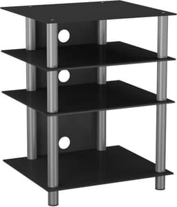 VCM hifi-kasten, platenspelerkast, stereokast, hifi-rekken, routerstandaard, hifi-rekken en -standaards, witte platenspelerstandaard, draaitafelstandaard met opbergruimte voor vinylplaten, platenspelermeubel, glazen tv-meubel, mediameubel — thumbnail 2