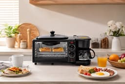 Jurrys Ontbijtmaker - Koffiezetapparaat - Broodrooster - Mini oven - Multifunctioneel - 3 in 1 - 220V - 600ml Koffiekan - Zwart — thumbnail 3