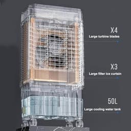 Verdampingsluchtkoeler - Mobiele Airco Ventilator - Ruimtes Koelen - Grote Watertank - 50L 100cm - Wit — thumbnail 2