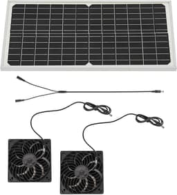 Zonnepaneel Ventilator Set - Zonnekoeler - Luchtcirculatie - Dubbele Ventilator - 16W - Meerkleurig — thumbnail 1