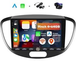 Boscer 2 Din Autoradio - Geschikt voor Hyundai i10 2008-2013 - Draadloos Apple CarPlay & Android Auto - Vernieuwd Bedieningspaneel - 9 Inch HD Touchscreen - Android 15 - 4+64GB - GPS - WiFi, Bluetooth & USB - Achteruitrijcamera & Microfoon