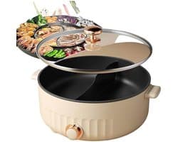 Elektrische multicooker - Kookpan - Gezellig koken - Twee smaken tegelijk - 6 liter - Wit