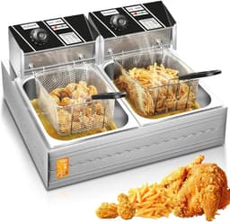 Elektrische Friteuse - Frituurpan Dubbel - Frietjes Bakken - Dubbele Mand - 11 L - Zilver — thumbnail 1