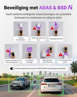 Dashcam voor auto - Zwart - 2,7K + 1080p Dual Lens - Met Nachtzicht en 24-uurs Parkeermonitoring - Voor en Achter Opname — thumbnail 4