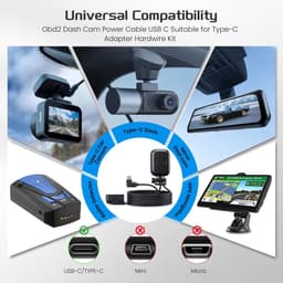 SnelShoppen - OBD2 Dashcam Stroomkabel USB-C - Vaste Bedradingsset met OBD-naar-Type C Adapter en Onderspanningsbeveiliging - 24-uurs Parkeerbewaking — thumbnail 4