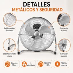 Tafelventilator krachtig en draagbaar - metalen ventilator - verstelbare hoek - stil - 2 snelheden - 90W — thumbnail 4