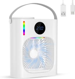 Mobiele Mini Airconditioning – USB Luchtkoeler met Bevochtiger – 900 ml Watertank – 3 Snelheden – LED Nachtlampje – Timer – Stil & Energiezuinig voor Bureau, Slaapkamer en Camping — thumbnail 1