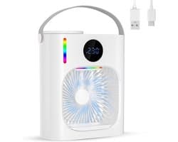 Mobiele Mini Airconditioning – USB Luchtkoeler met Bevochtiger – 900 ml Watertank – 3 Snelheden – LED Nachtlampje – Timer – Stil & Energiezuinig voor Bureau, Slaapkamer en Camping