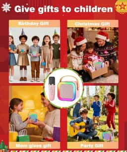 Mini Karaoke Machine Speaker for Kids Adults,Portable Bluetooth with 1-2 Wireless Microphones,Christmas Birthday Gifts Toys Girls Boys Ages 4, 5, 6,7, 8,9,10,11,12+ Years Old Toddler (Pink - 2 Mic) — thumbnail 3