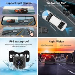 SnelShoppen - Dashcam Achteruitkijkspiegel Camera 9.66 Inch IPS LCD Touch Screen, Dual Camera 1080p met Nachtzicht, Parkeermonitor, Beweging Detectie, — thumbnail 3