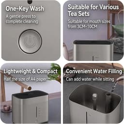Elektrische Glazenreiniger - Automatische Kopjeswasser - Snel Servies Reinigen - Dynamische Waterstralen - 18 Liter Reservoir - Grijs — thumbnail 3