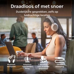 PHILIPS TAH6000WT over-ear draadloze hoofdtelefoon met adaptieve ruisonderdrukking, 80 uur afspeeltijd, Dynamic Bass, 40 mm drivers, Bluetooth 6.0, multipoint, gesprekken met 5-microfoons, wit — thumbnail 4