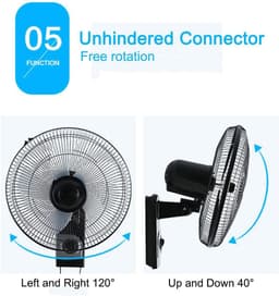 Wandventilator - Stille ventilator - Ruimte koelen - 5 aerodynamische bladen - 16 inch kop - Zwart — thumbnail 4